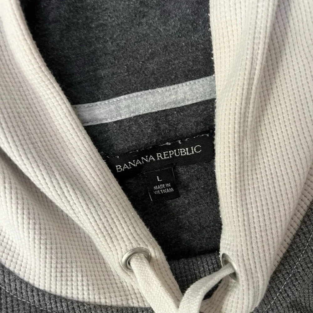 Banana Republic Waffle Knit Pullover Hoodie Mens Large Gray White Casual